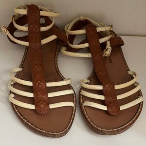 Louis Vuitton Tan and Cream Strappy Sandals